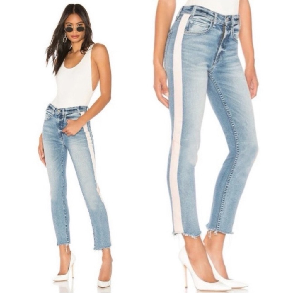 McGuire Denim Blue Ankle Cropped Jeans with Pink Accents
